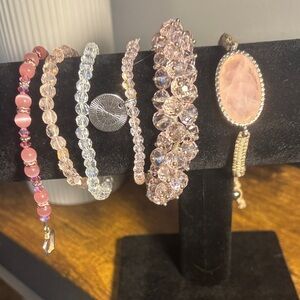 Elegant Pink and Silver Bracelet Set